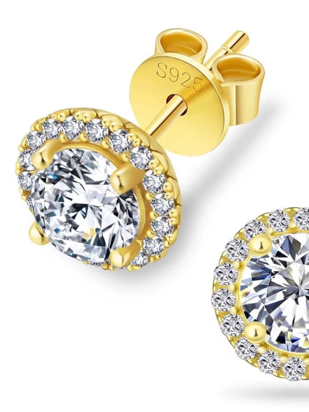 Gold Moissanite Earrings - 1.0 Carats - Gold Studs - Shiny - Unisex - Y2K